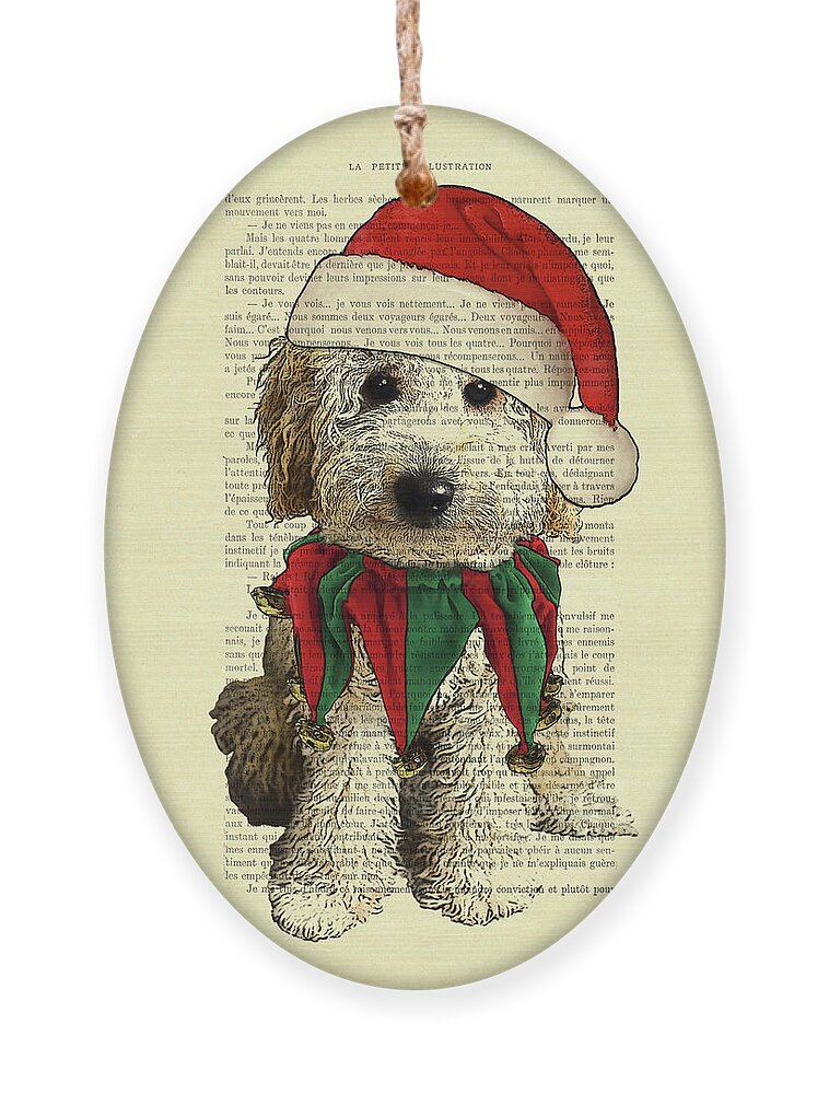 Labradoodle Ornament featuring the digital art Cute labradoodle christmas artwork by Madame Memento
