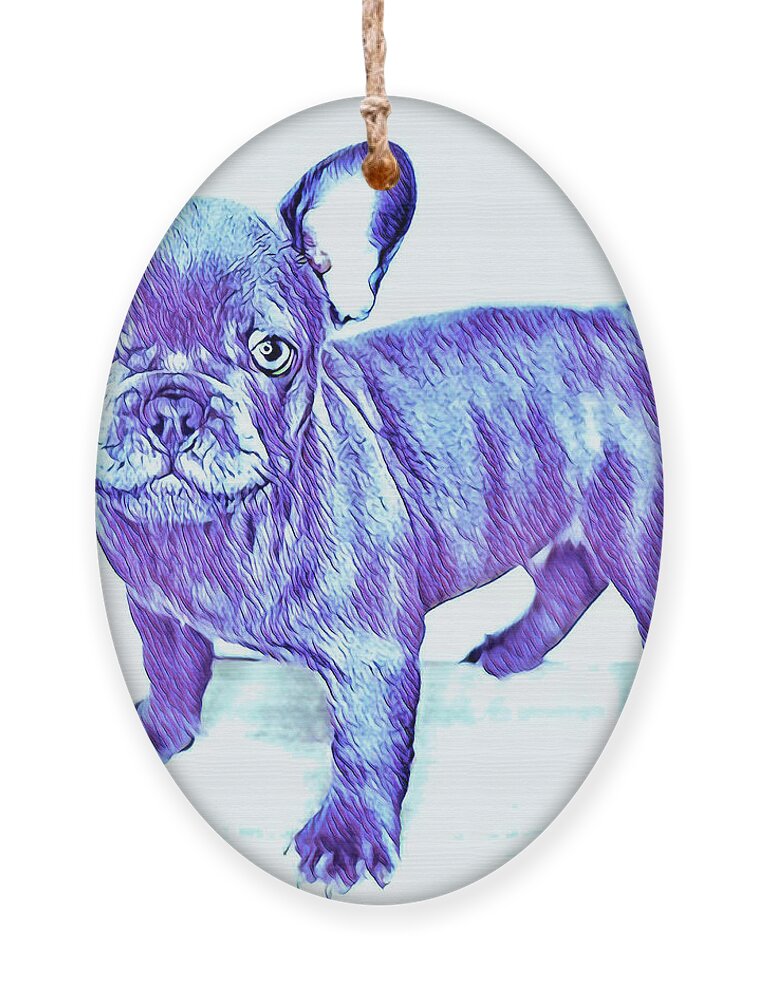 Blue French Bulldog. Frenchie. Dog. Pets. Animals. Ornament featuring the digital art Da Ba Dee by Denise Railey