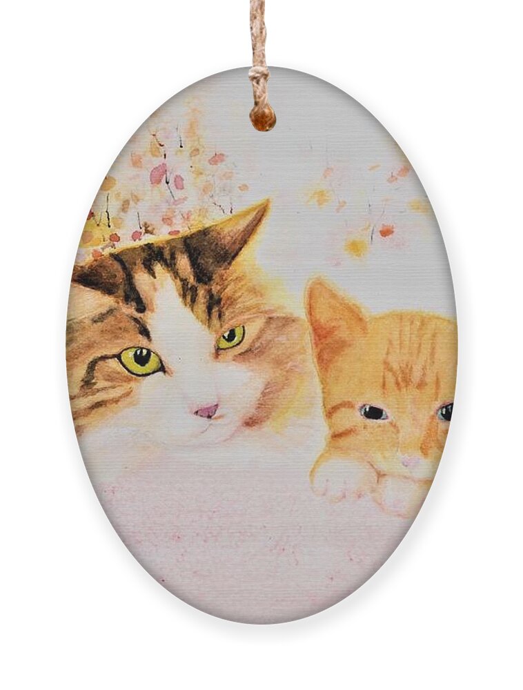 Two Cats Ornament featuring the painting Da Cats by John Glass