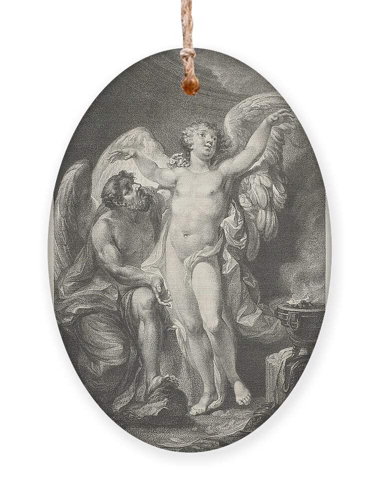 Christian Friedrich Stolzel Ornament featuring the drawing Daedalus teaches Icarus how to fly by Christian Friedrich Stolzel