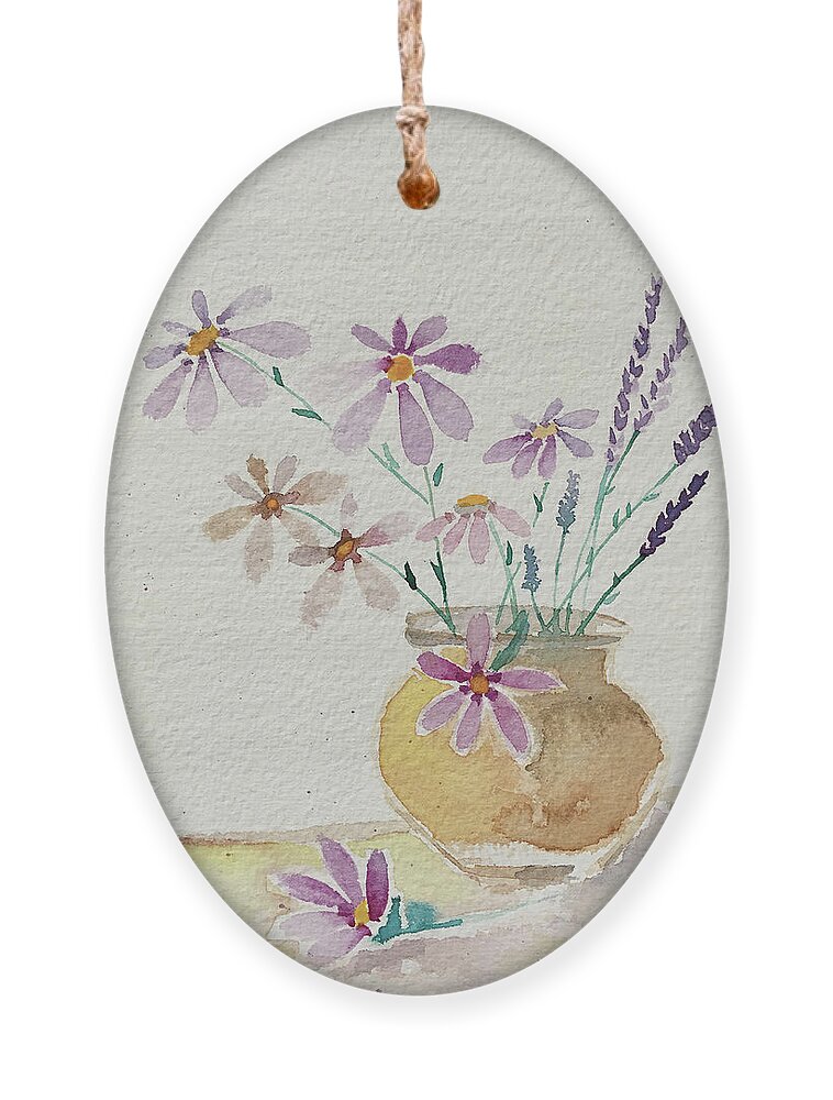 Daisies Ornament featuring the painting Daisies and Lavender by Roxy Rich
