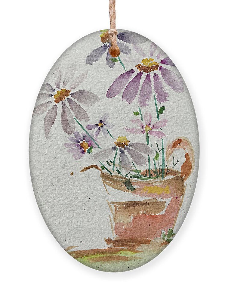 Daisy Ornament featuring the painting Daisies in a Rusty Copper Pitcher by Roxy Rich