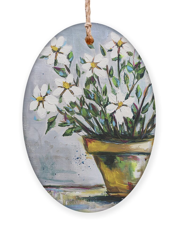Daisy Gardenias Ornament featuring the painting Daisy Gardenias by Roxy Rich