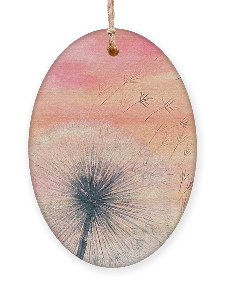 Dandelions Ornament featuring the painting Dandelions at Sunset by Lisa Neuman