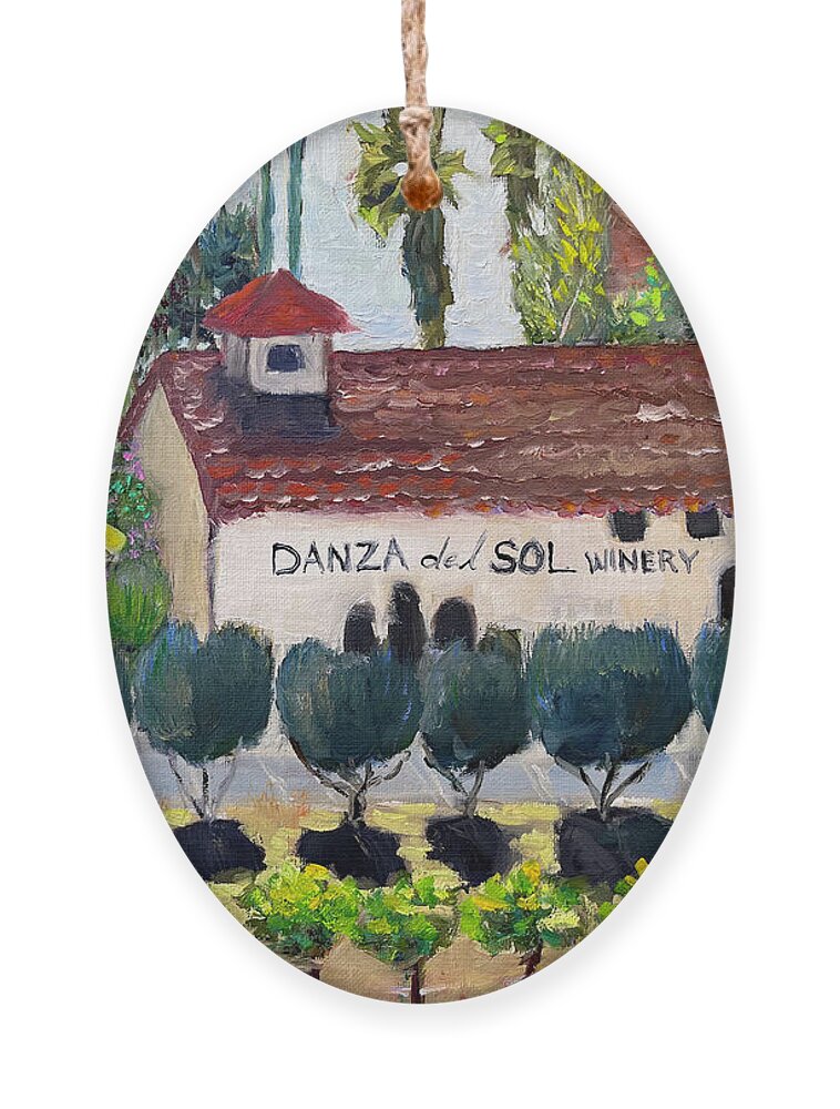 Danza Del Sol Ornament featuring the painting Danza del Sol Winery by Roxy Rich