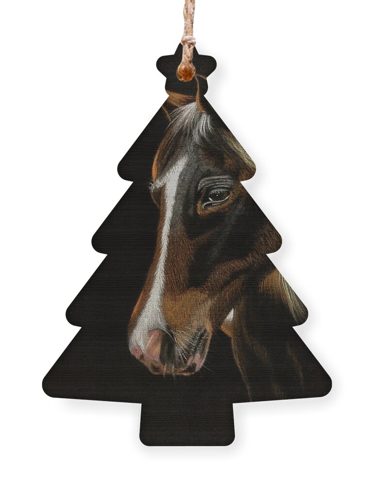 Dark Horse Ornament featuring the pastel Dark Horse by Marlene Little
