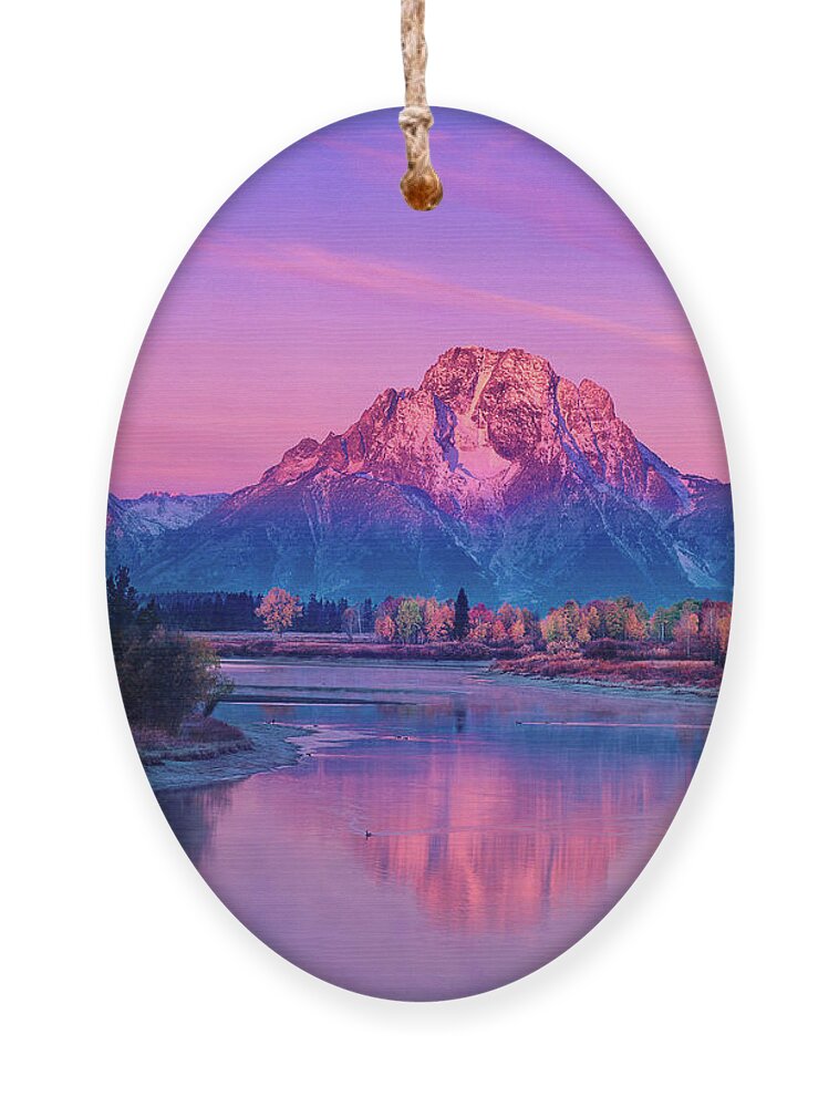 Dave Welling Ornament featuring the photograph Dawn Oxbow Bend Fall Grand Tetons National Park by Dave Welling