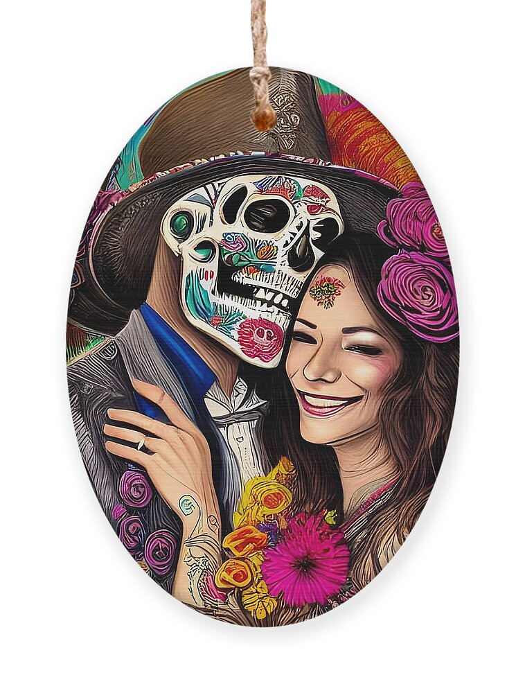 Digital Ornament featuring the digital art Day of the Dead Reunion II by Beverly Read