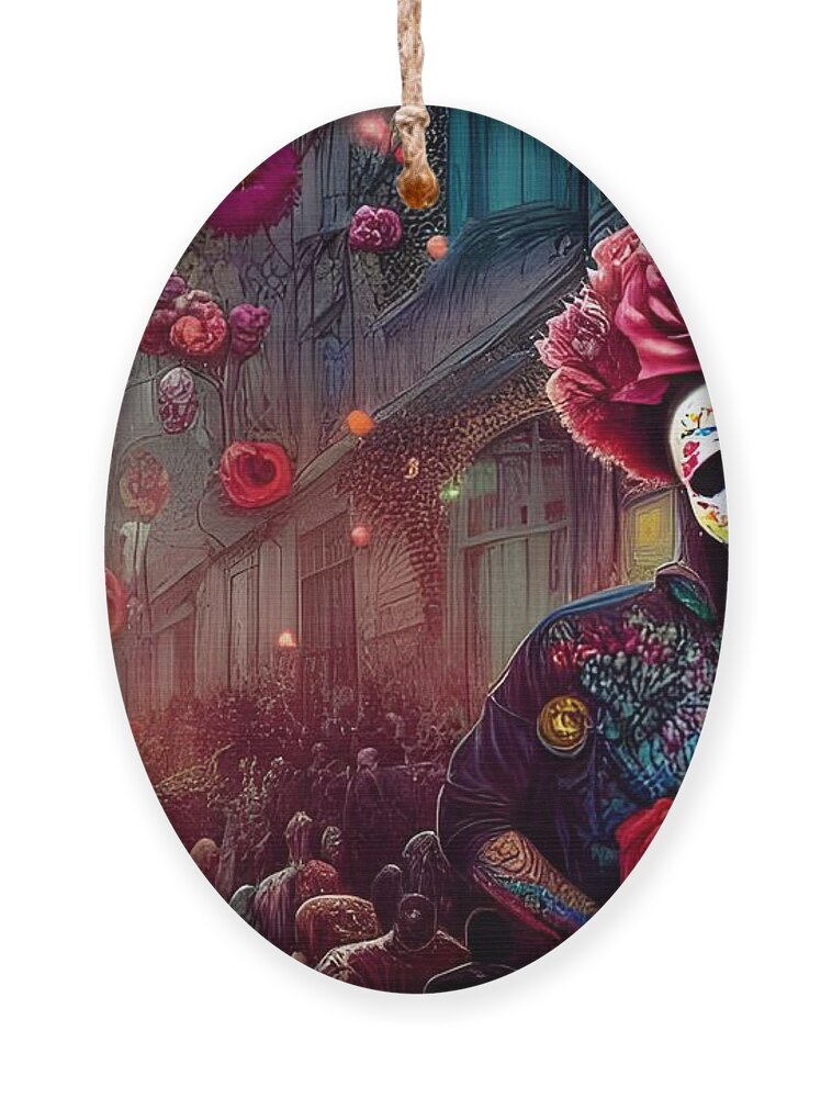 Digital Ornament featuring the digital art Day of the Dead Street Party I by Beverly Read