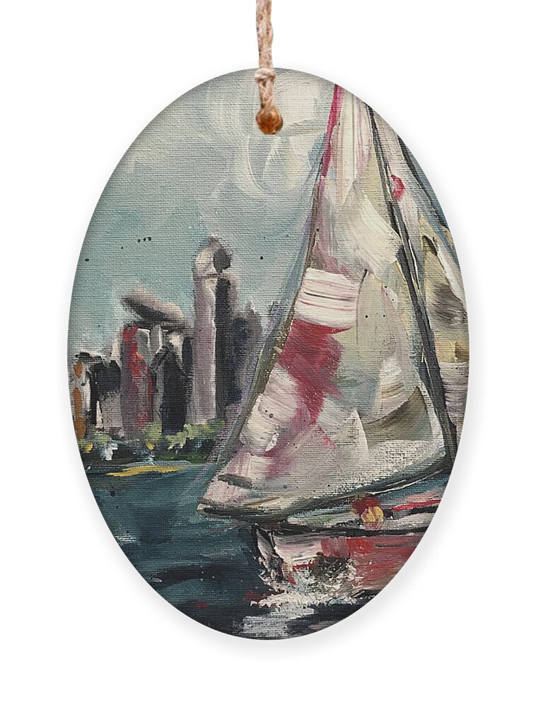 Sailboats Ornament featuring the painting Daytime Sailing Chicago by Roxy Rich