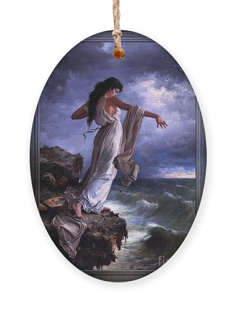 Ocean Waves Ornament featuring the painting Death of Sappho by Miguel Carbonell Selva by Rolando Burbon
