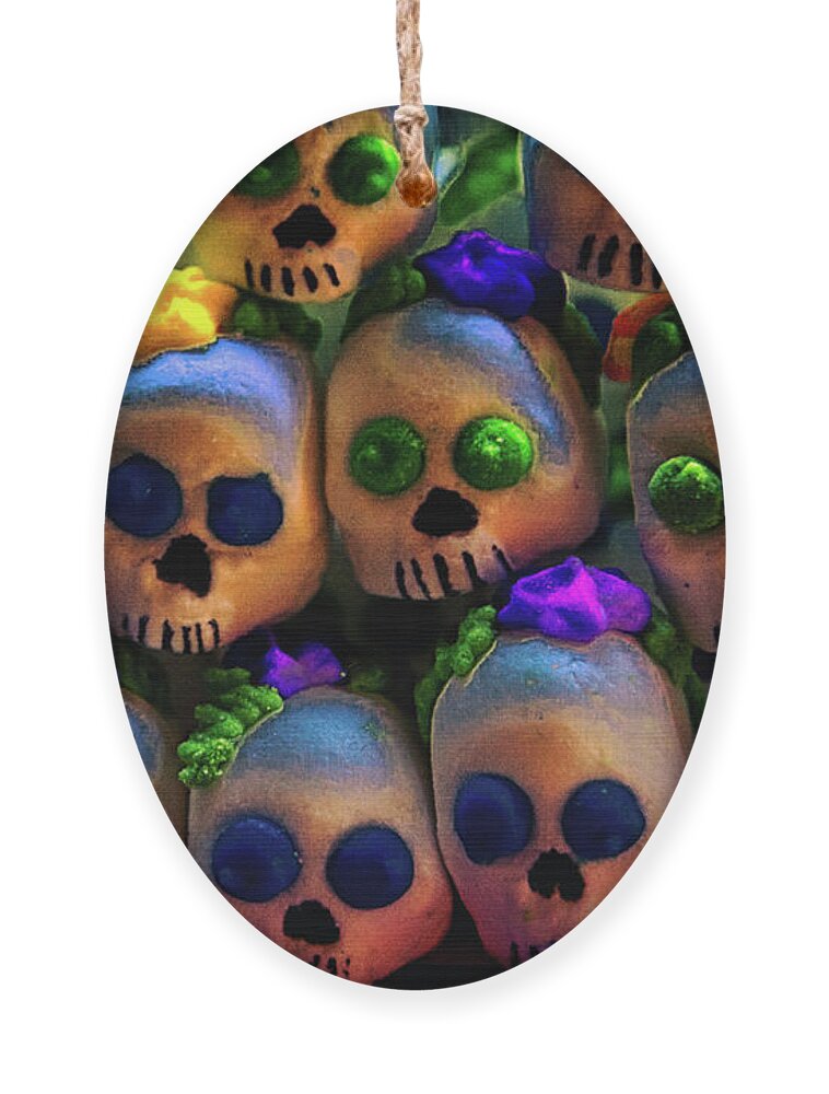 Dia De Los Muertos Ornament featuring the photograph Dia De Los Muertos Candy Skulls 2 by Tatiana Travelways