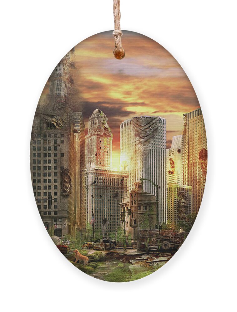 Chicago Ornament featuring the photograph Disaster - Chicago, IL - Gotta walk the dog by Mike Savad