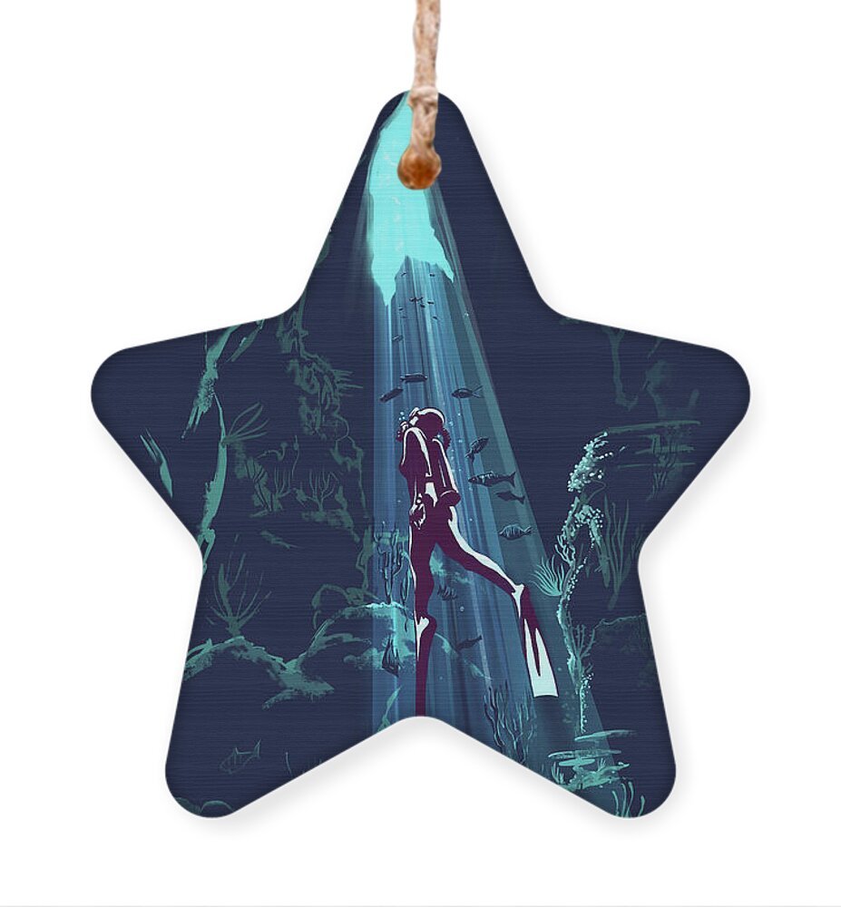Cinote Ornament featuring the digital art Diver resurfaces by Sassan Filsoof