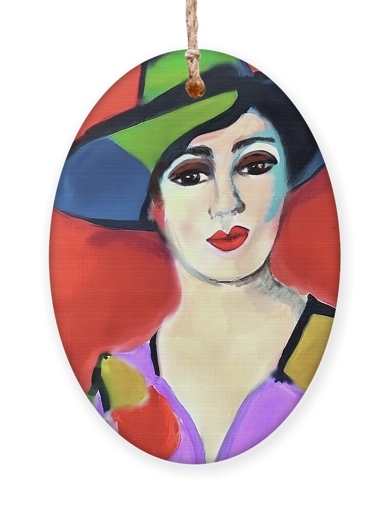 Contemporary Art Ornament featuring the digital art Donna with Hat by Stacey Mayer