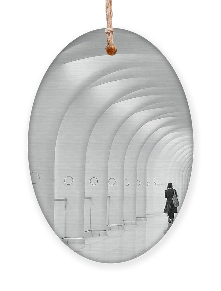 White On White Ornament featuring the photograph Down the Corridor by Sylvia Goldkranz