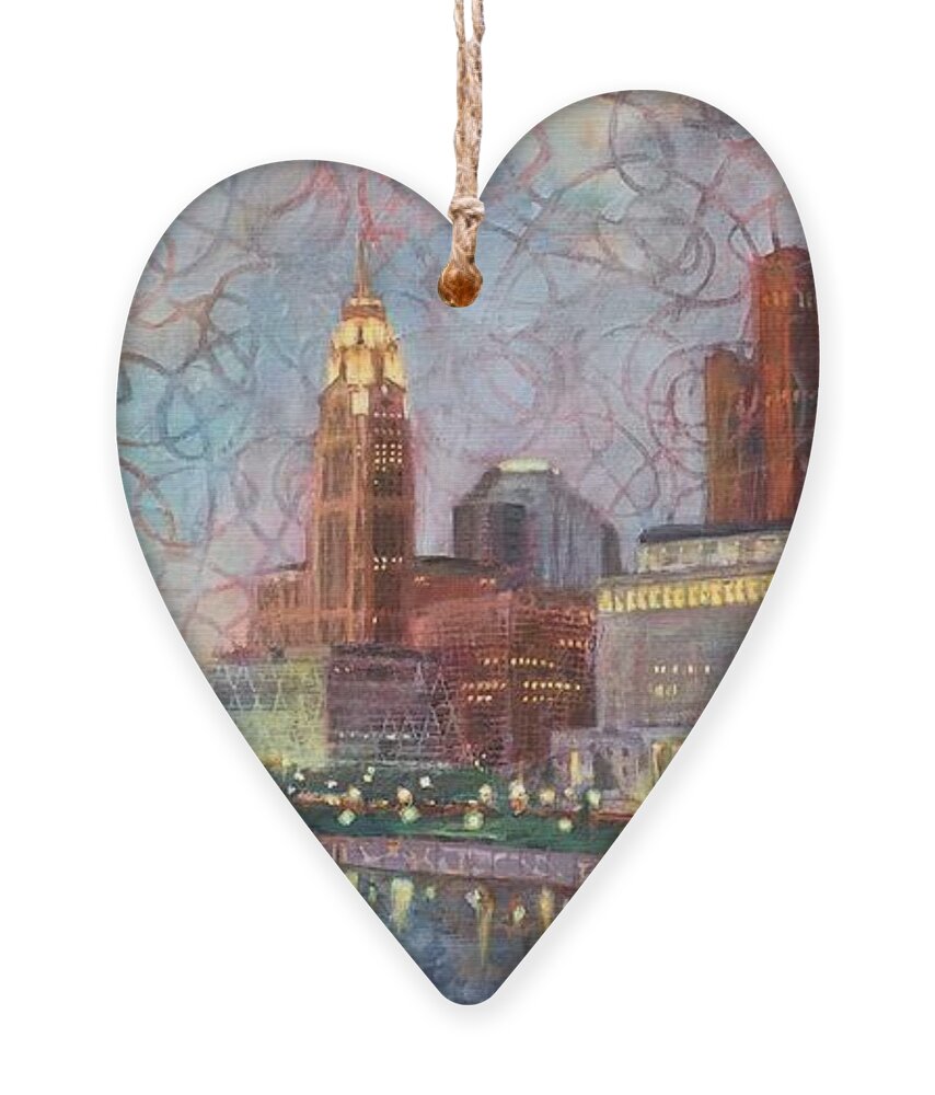 Leveque Ornament featuring the painting Downtown Columbus Lit Up by Robie Benve