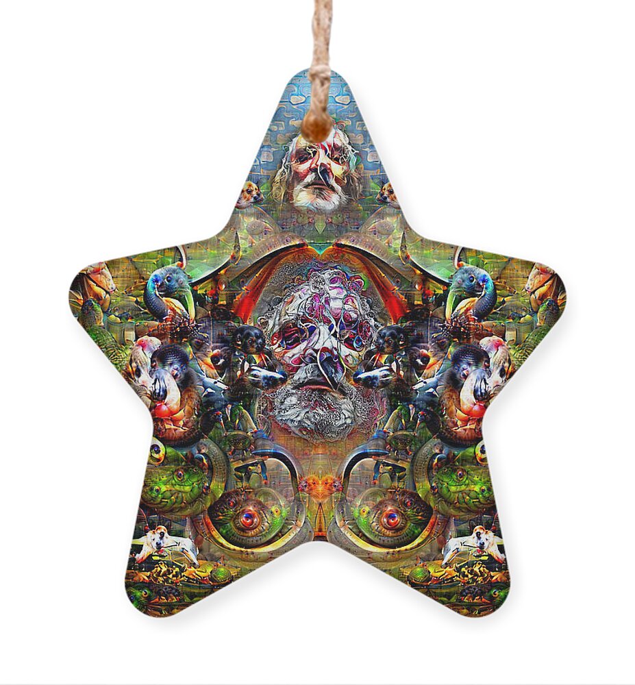 Psychedelic Ornament featuring the digital art DRAGON TALES IN DEEP DREAM combined BAD HAIR DAY SELFIE by Otto Rapp
