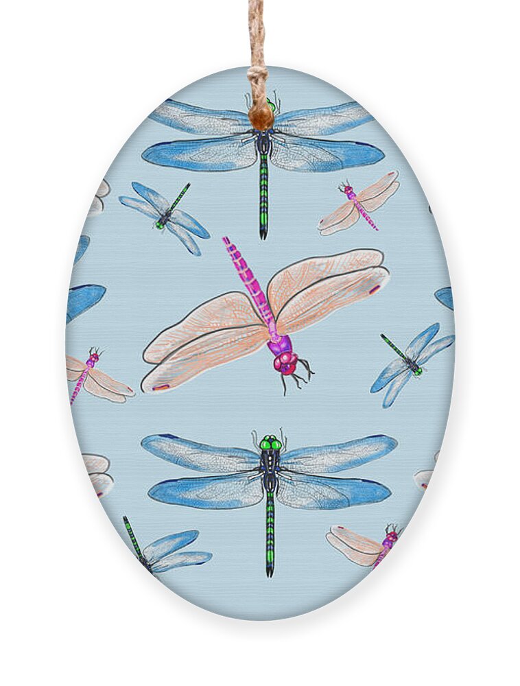 Dragonflies In Blue Sky By Judy Link Cuddehe Ornament featuring the mixed media Dragonflies in Blue Sky by Judy Link Cuddehe
