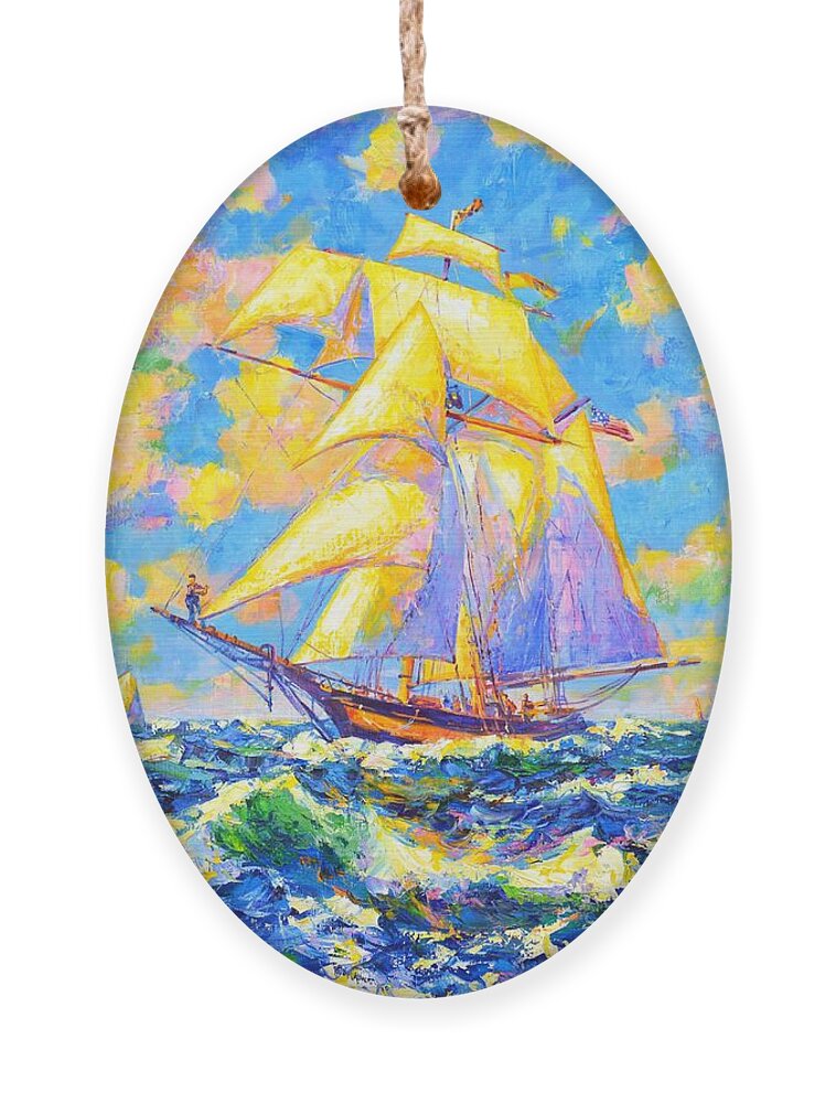 Sailboats Ornament featuring the painting Dream ship. by Iryna Kastsova