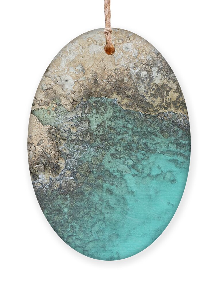 Rocky Beach Ornament featuring the photograph Drone aerial of rocky sea coast with transparent turquoise water. Seascape top view by Michalakis Ppalis