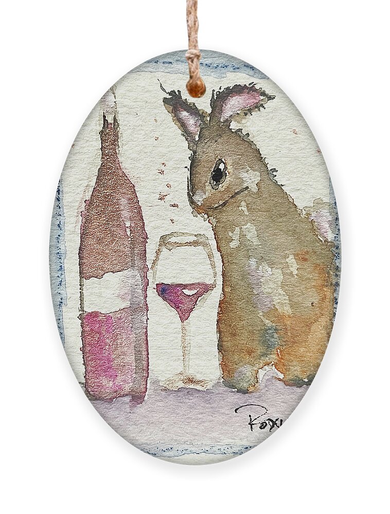 Bunny Ornament featuring the painting Drunk Bunny by Roxy Rich