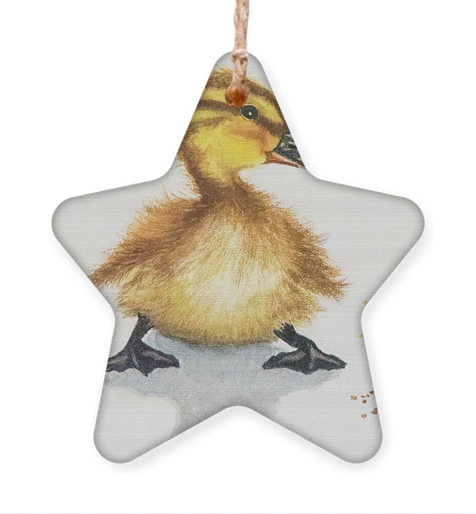 Nature Ornament featuring the painting Duckling by Linda Shannon Morgan