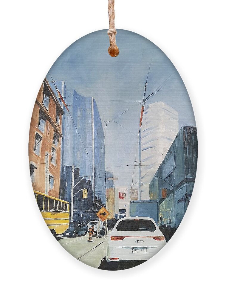 Toronto Ornament featuring the painting Dundas Square by Sheila Romard