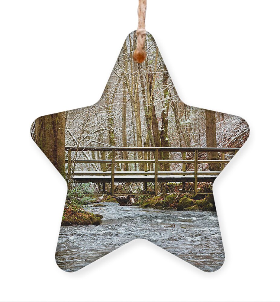 Carolina Ornament featuring the photograph Dusting of Snow on the Bridge by Debra and Dave Vanderlaan