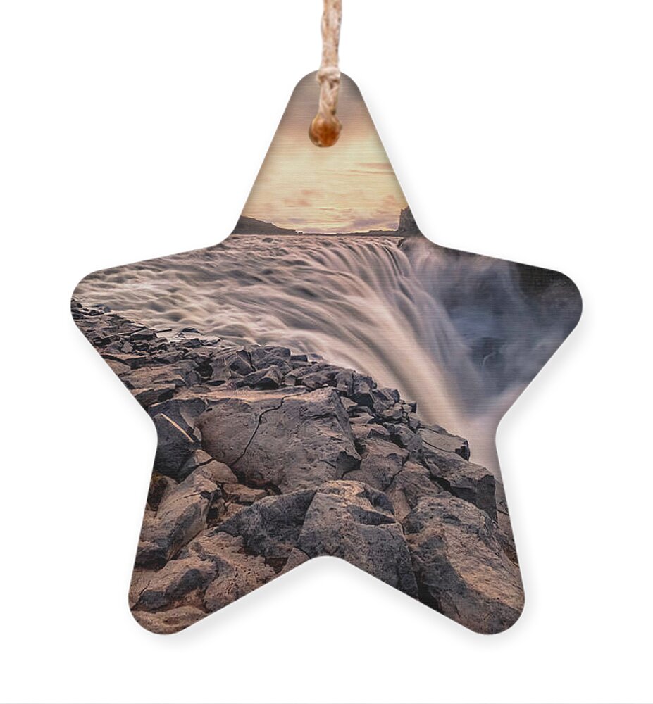 Dettifoss Ornament featuring the photograph East Side of Dettifoss Waterfall in Iceland by Alexios Ntounas