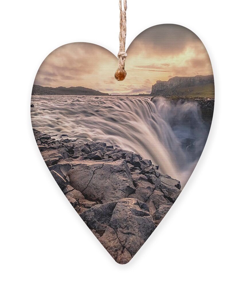 Dettifoss Ornament featuring the photograph East Side of Dettifoss Waterfall in Iceland by Alexios Ntounas