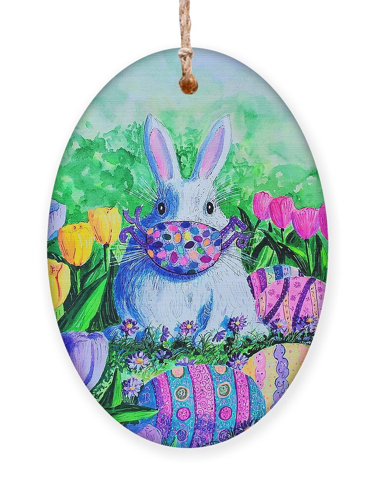 Easter 2020 Was Painted During The Covid-19 Pandemic. Masks Have Since Become The Norm As Well As Social Distancing. Ornament featuring the painting Easter Bunny Mask by Diane Phalen