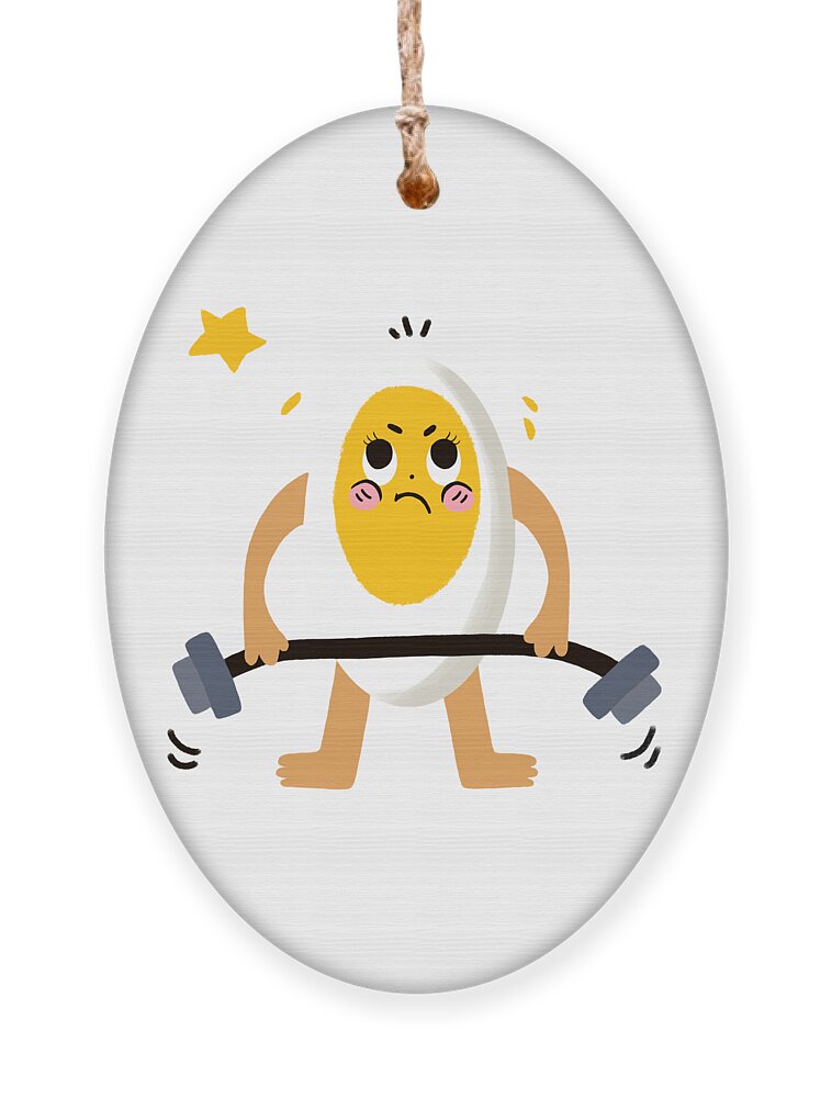 Eggs Ornament featuring the drawing Eggs love weightlifting by Min Fen Zhu