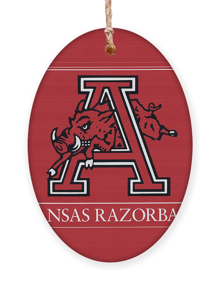 Arkansas Ornament featuring the mixed media Eighties Arkansas Razorback Art by Row One Brand