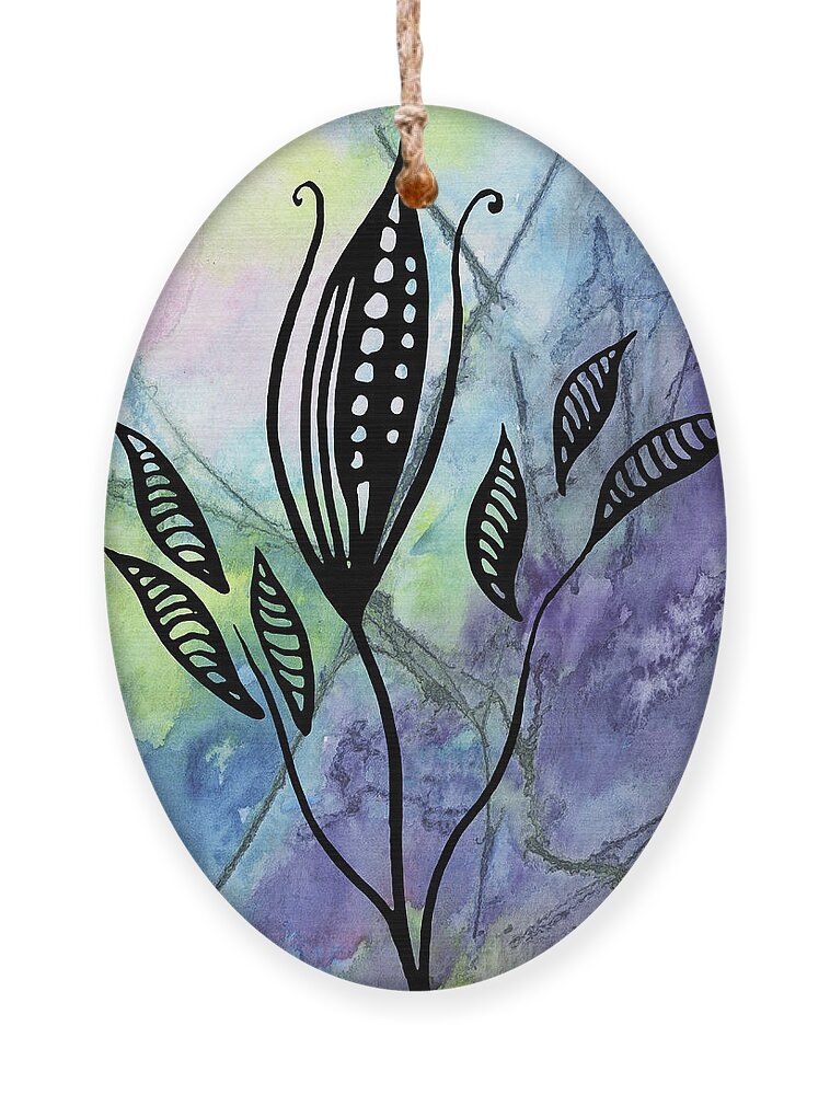 Floral Pattern Ornament featuring the painting Elegant Pattern With Leaves In Blue And Purple Watercolor I by Irina Sztukowski