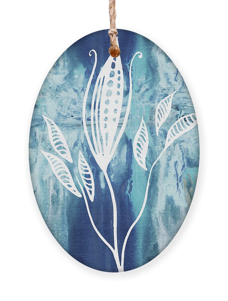 Floral Pattern Ornament featuring the painting Elegant Pattern With Leaves In Teal Blue Watercolor I by Irina Sztukowski