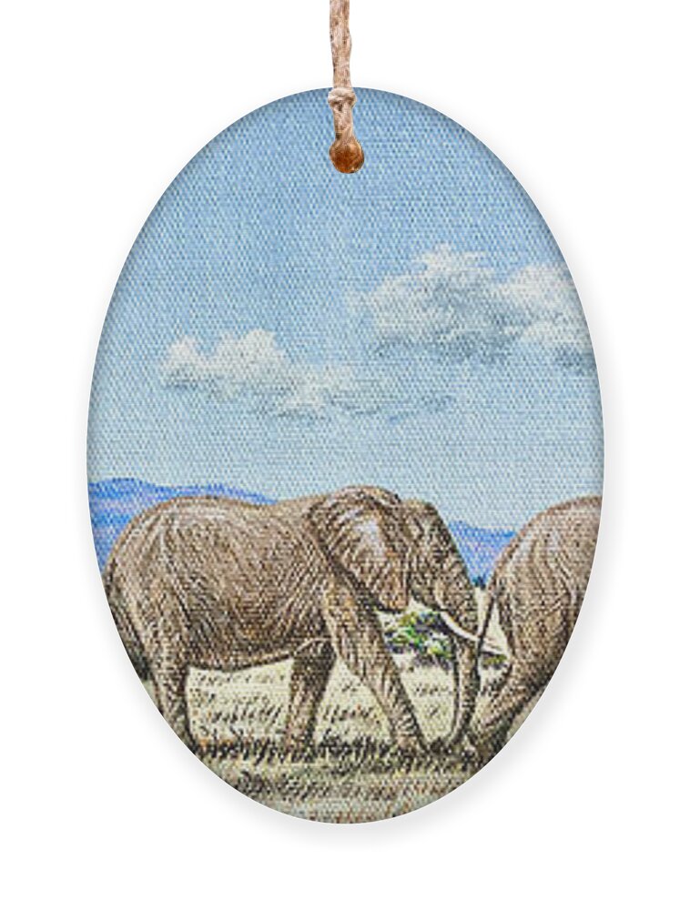 Africa Ornament featuring the painting Elephant Protection by Joseph Thiongo