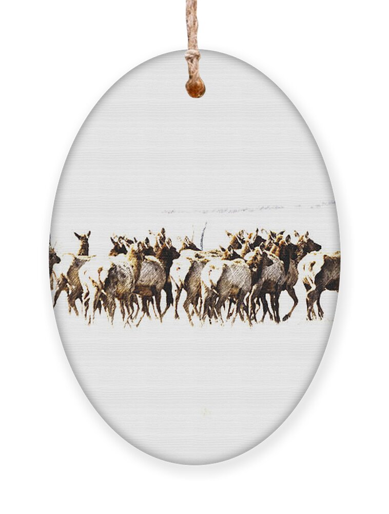 Nature Ornament featuring the mixed media Elk Cows on the Move by Kae Cheatham