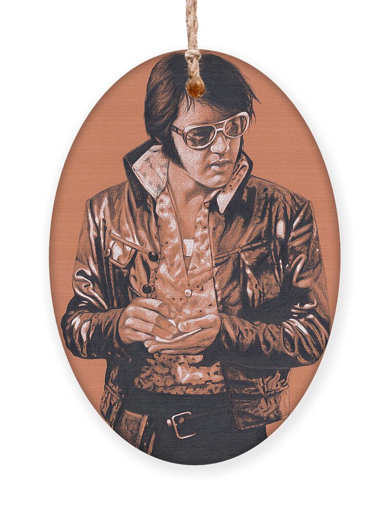Elvis Ornament featuring the drawing Elvis in Charcoal #301 by Rob De Vries