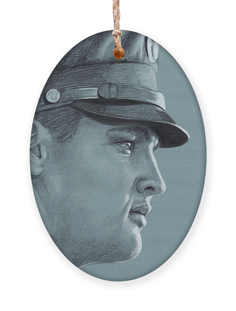 Elvis Ornament featuring the drawing Elvis in Charcoal no. 299 by Rob De Vries