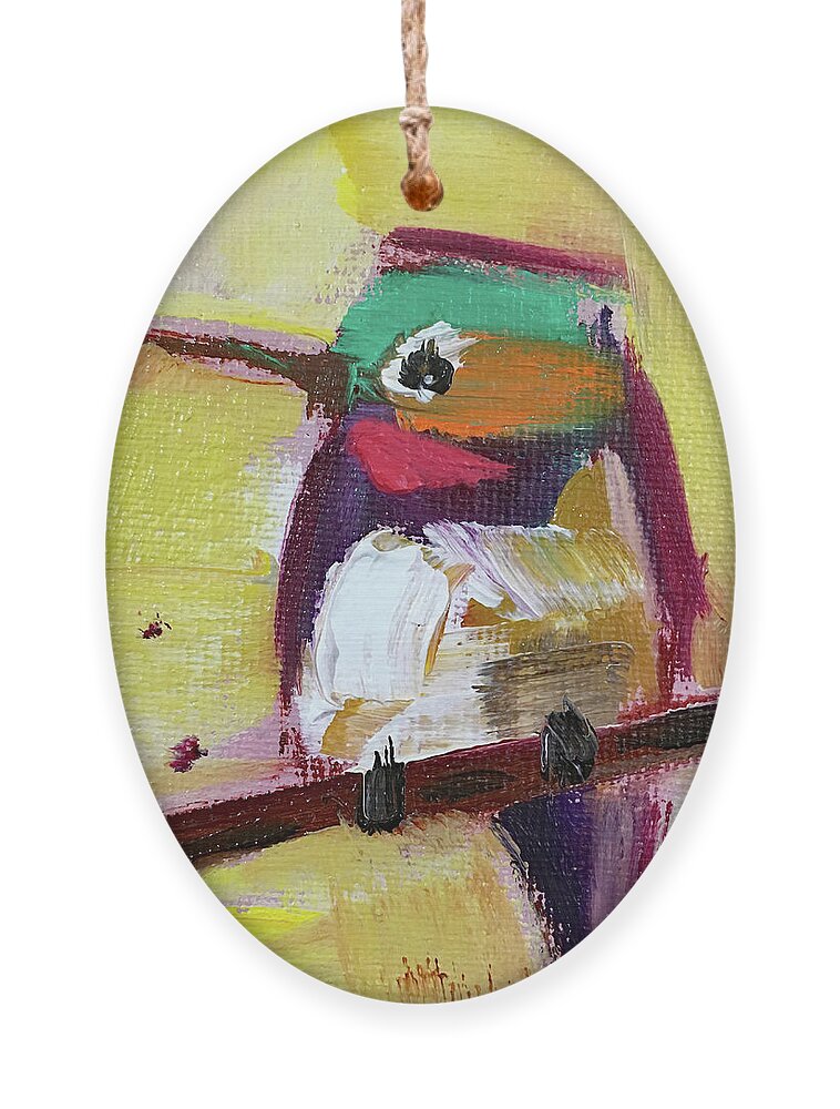 Hummingbird Ornament featuring the painting Emerald Crested Hummingbird by Roxy Rich