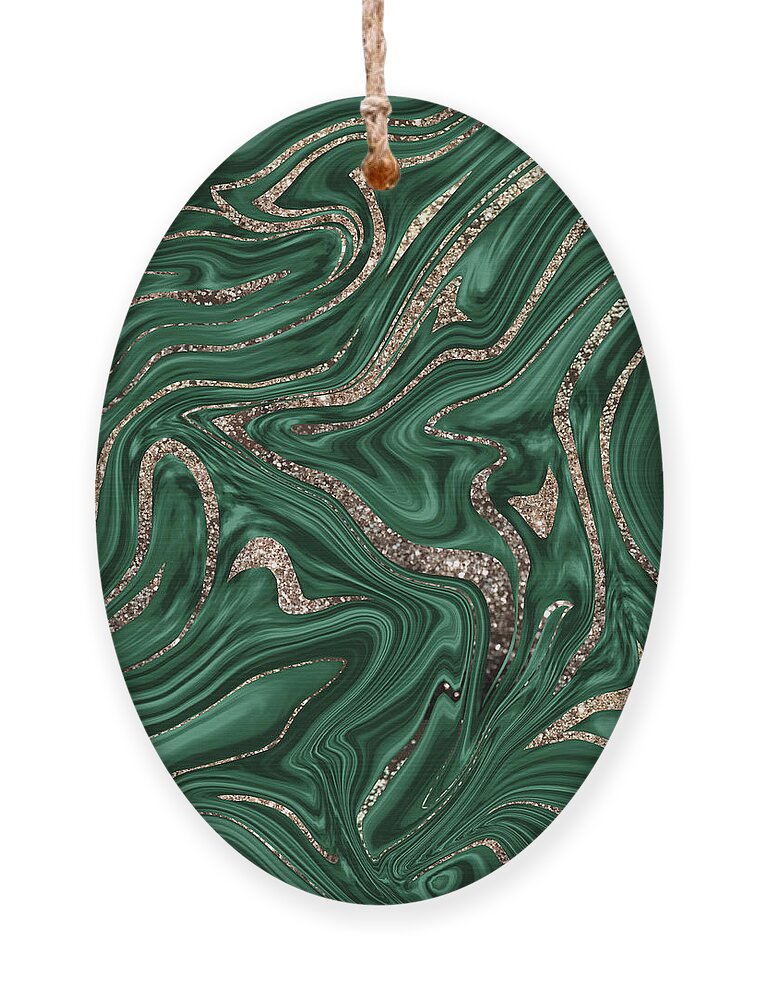 Pattern Ornament featuring the digital art Emerald Green Black Gold Glitter Marble #1 #decor #art by Anitas and Bellas Art