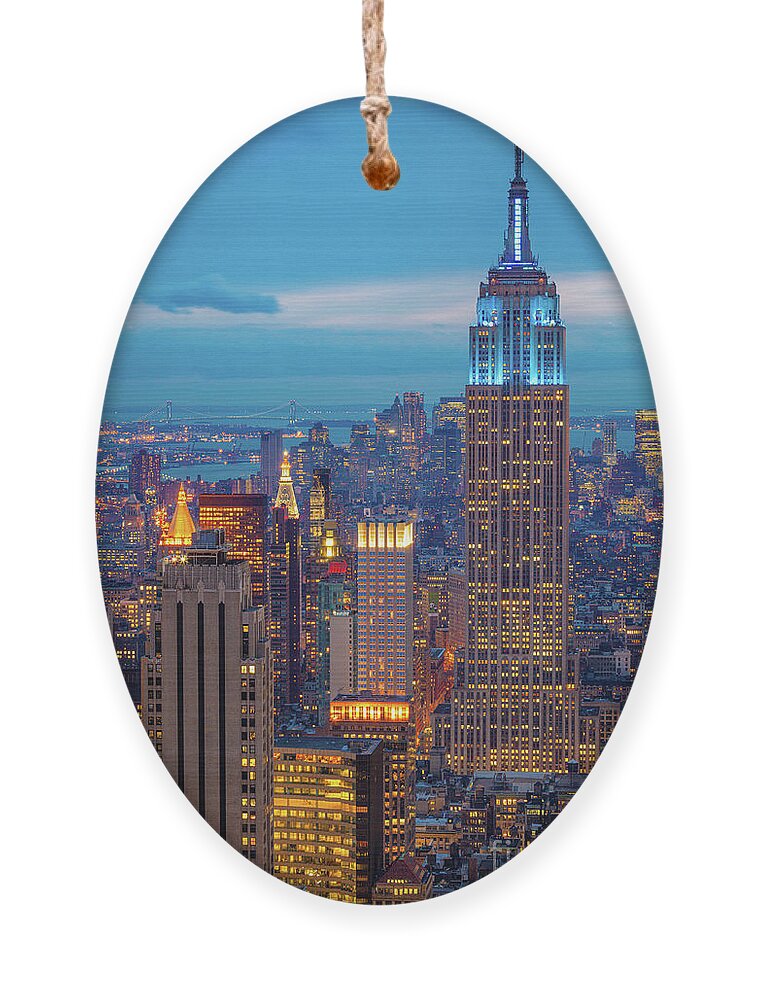 #faatoppicks Ornament featuring the photograph Empire State Blue Night by Inge Johnsson