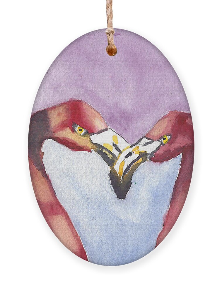 Flamingos Ornament featuring the painting Enchanted Watercolor Painting of Two Flamingoes in Love by Ali Baucom