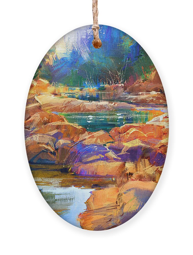 Abstract Ornament featuring the painting Enchanted Creek by Tithi Luadthong