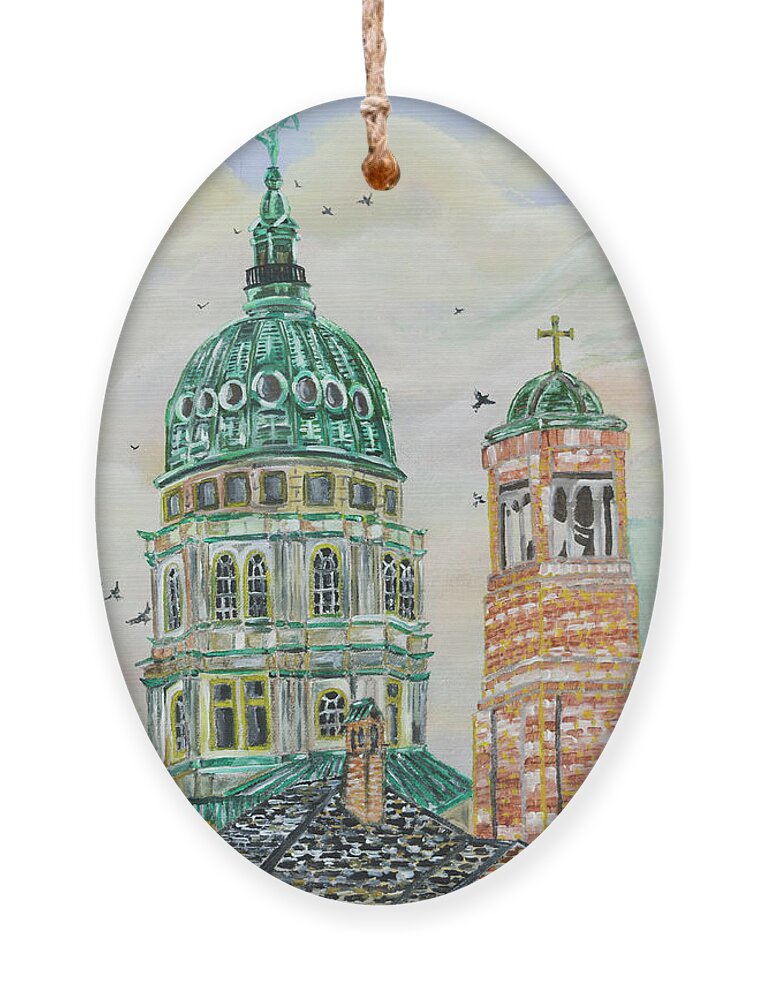 Acrylic Painting Art Ornament featuring the painting End Of The Green College Of Crows by The GYPSY and Mad Hatter