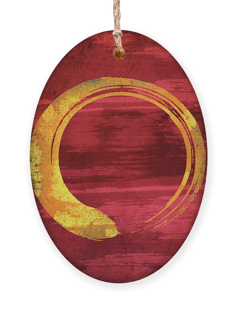 Red Ornament featuring the painting Enso - Gold on Red by Sannel Larson