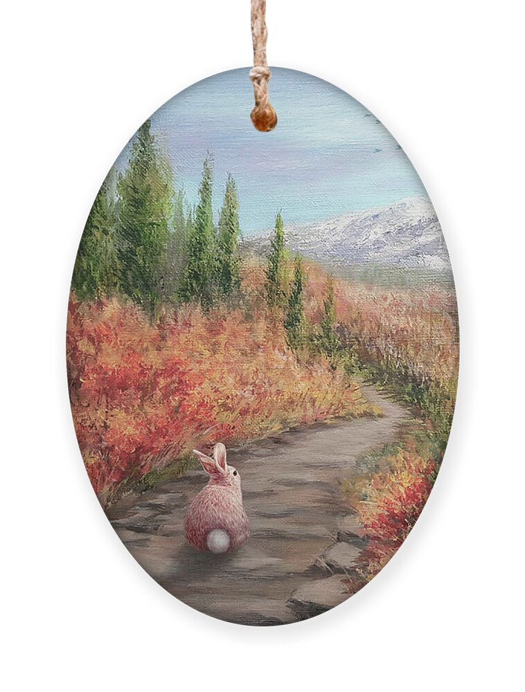 Hiking Bunny Ornament featuring the painting Enter Autumn by Yoonhee Ko
