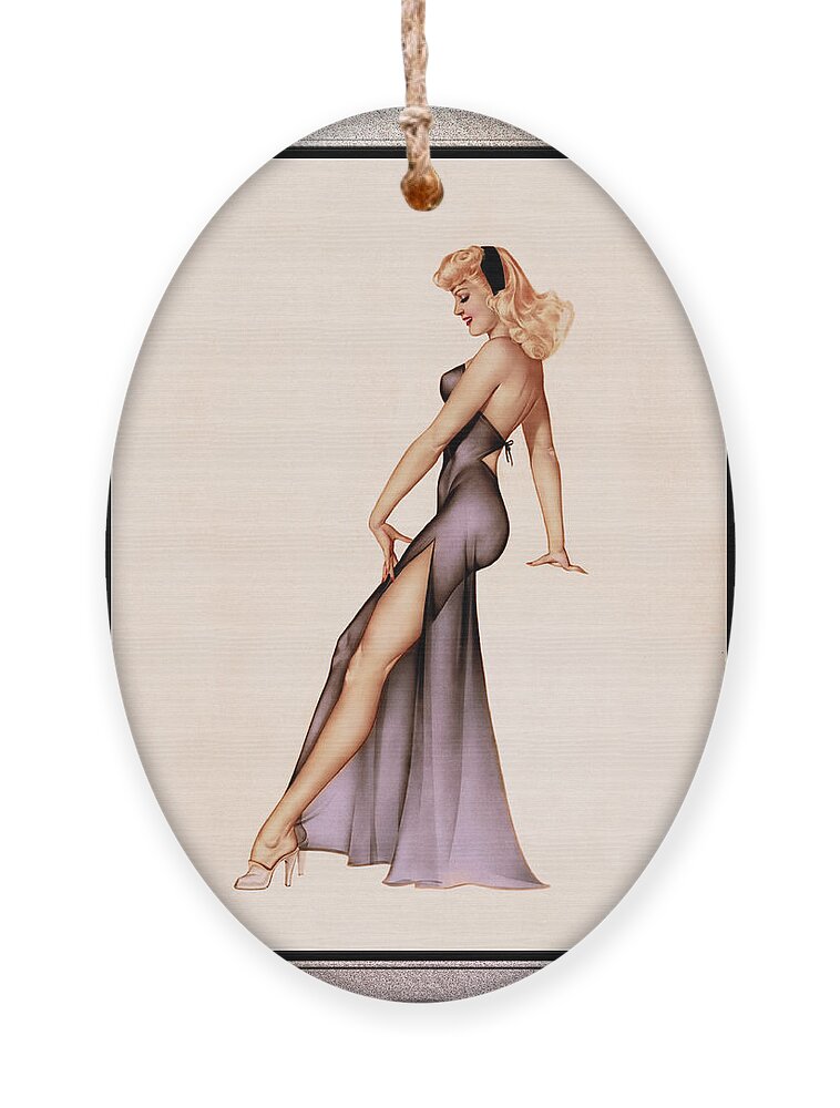 Varga Girl In Black Negligee Ornament featuring the painting Esquire Calendar Girl 1946 by Alberto Vargas Pin-up Wall Art Decor by Rolando Burbon