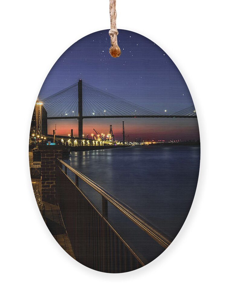 Riverwalk Ornament featuring the photograph Evening on the Savannah Riverwalk by Shelia Hunt